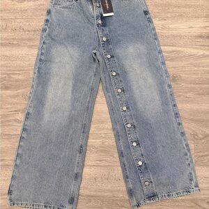 Wide Leg Button-Front Women's Jeans in Light Blue